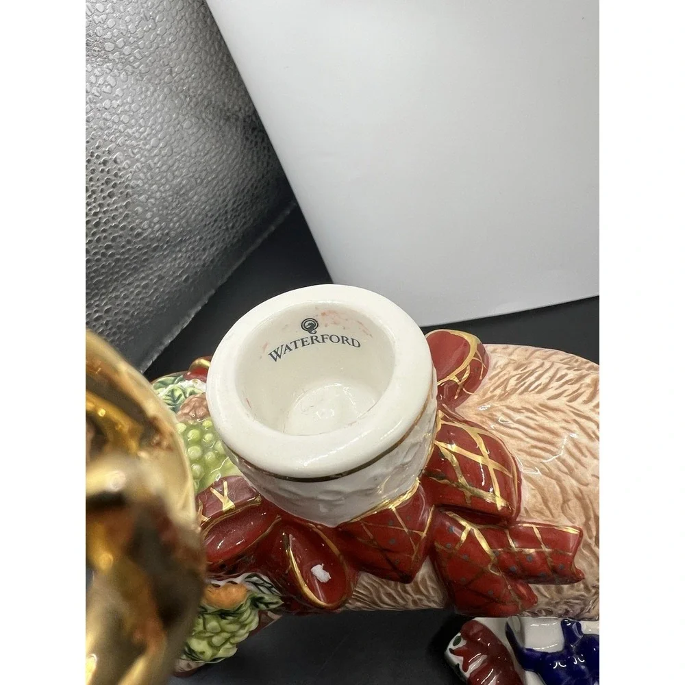 Waterford Holiday Heirlooms Reindeer & Santa Sleigh Candle Holder Set Box